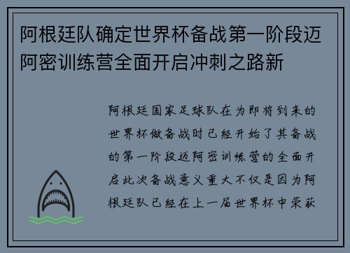 阿根廷队确定世界杯备战第一阶段迈阿密训练营全面开启冲刺之路新 阿根廷队确定世界杯备战第一阶段迈阿密训练营全面开启冲刺之路新